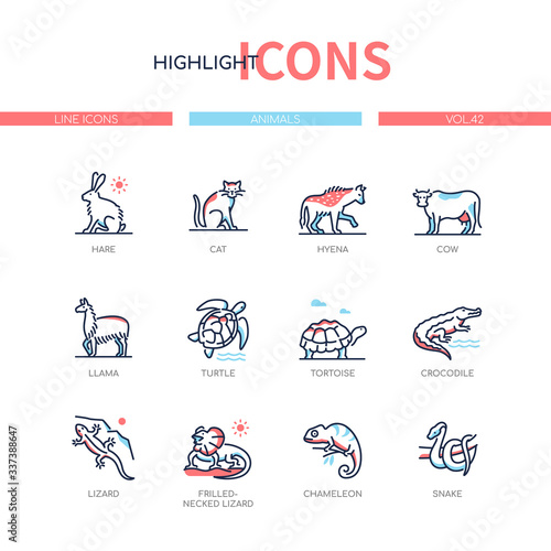 Animals collection - line design style icons set