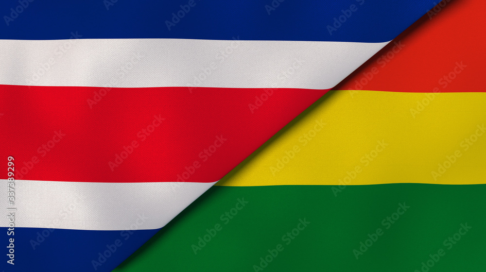Fototapeta premium The flags of Costa Rica and Bolivia. News, reportage, business background. 3d illustration