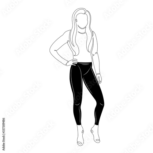 girl long hair black pants stands