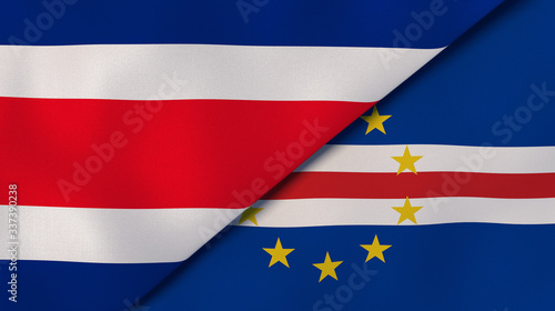 The flags of Costa Rica and Cape Verde. News, reportage, business background. 3d illustration