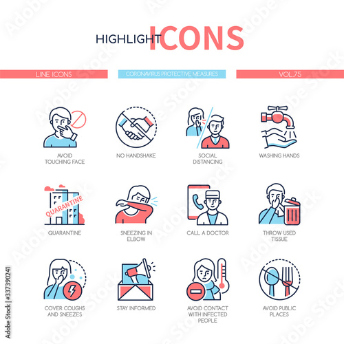 Coronavirus protective measures - colorful line design style icons