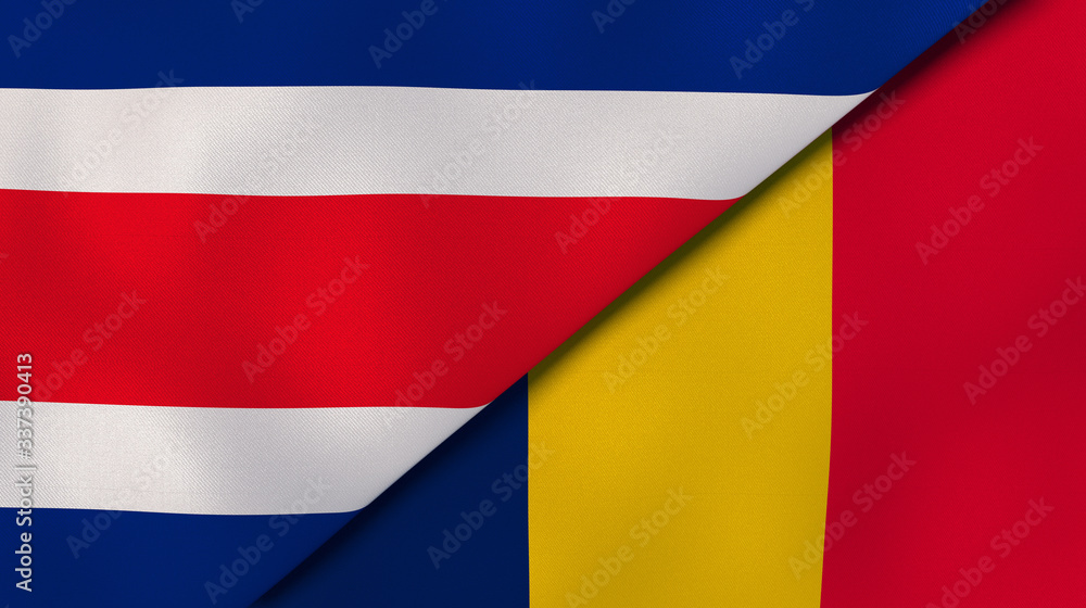 Fototapeta premium The flags of Costa Rica and Chad. News, reportage, business background. 3d illustration