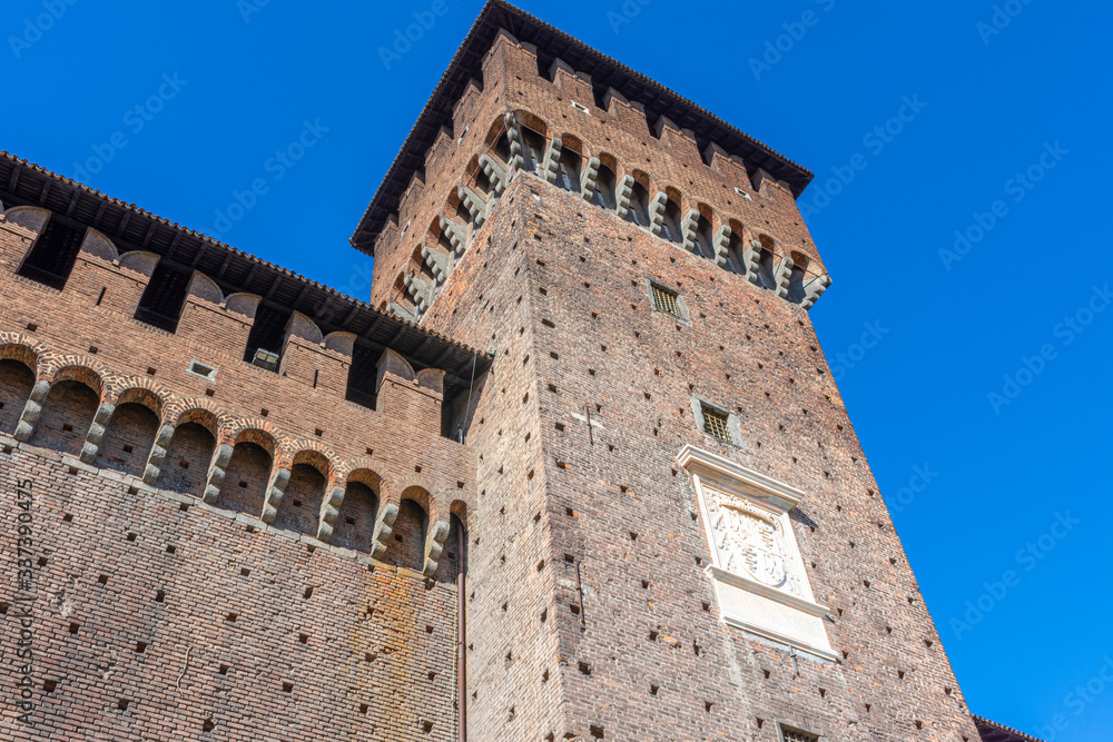 Italy, Milan, 13 February 2020, Sforzesco castle, view and detail
