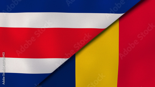 The flags of Costa Rica and Chad. News  reportage  business background. 3d illustration