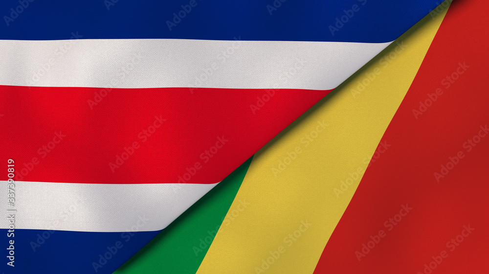 The flags of Costa Rica and Congo. News, reportage, business background. 3d illustration