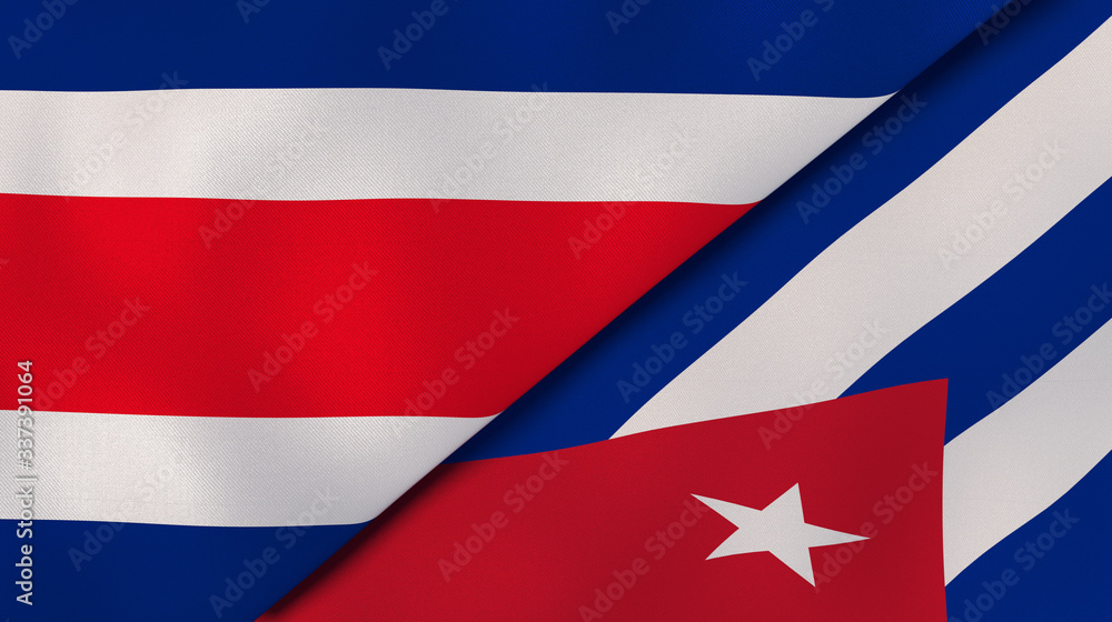 The flags of Costa Rica and Cuba. News, reportage, business background. 3d illustration The flags of Costa Rica and Cuba. News, reportage, business background. 3d illustration
