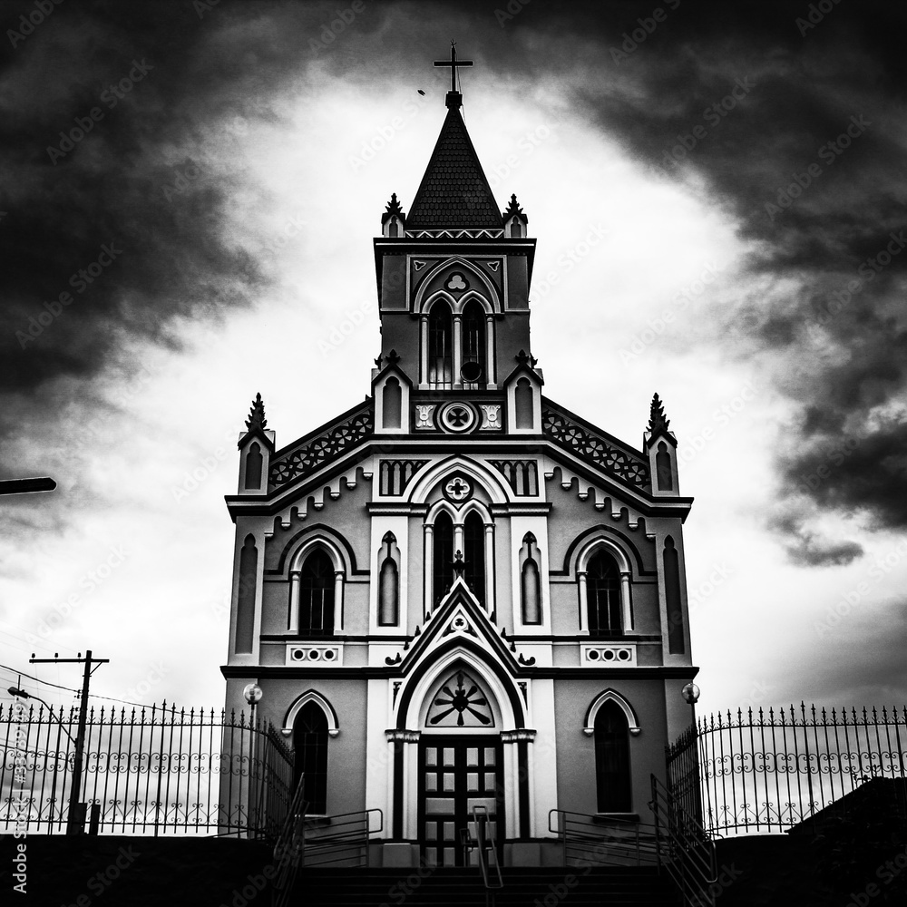 old church in black and white