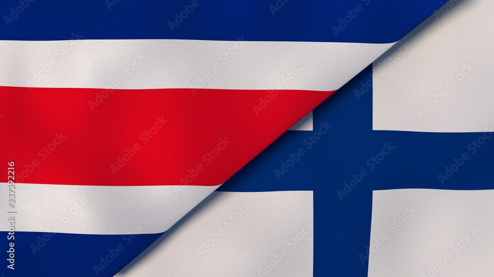 The flags of Costa Rica and Finland. News, reportage, business background. 3d illustration The flags of Costa Rica and Finland. News, reportage, business background. 3d illustration