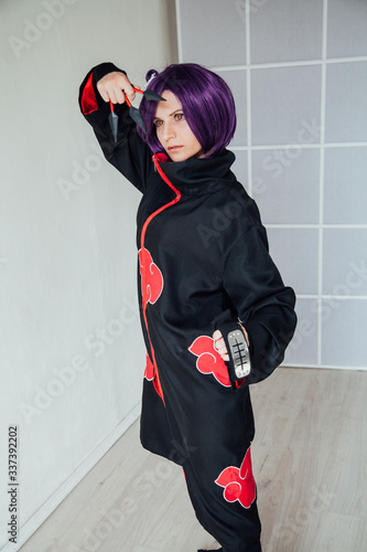 Schilderij op canvas Girl anime with purple hair Japan Cosplay