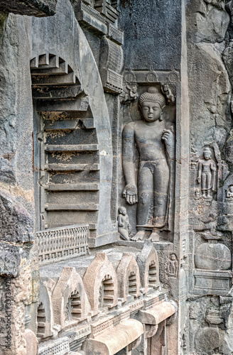 An outside view of one of the caves in Ajanta decorated with Buddhist art, near Aurangabad in the state of Maharashtra, India