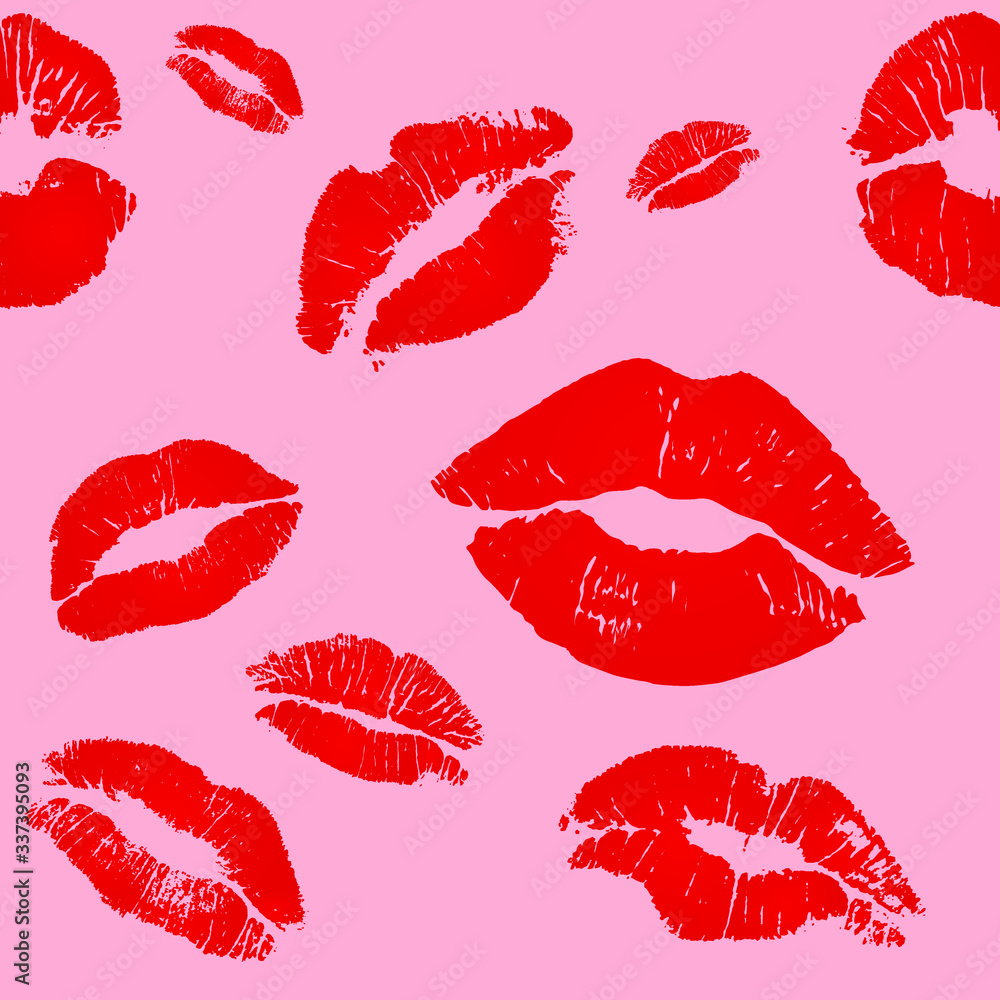 Vector seamless pattern. Womens red lips and lipstick. Vector seamless pattern. Womens red lips and lipstick.