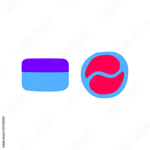 Cartoon jar with hydrogel patches. Scandinavian packaging with cosmetics for face and eyes. Purple box with a mask. Cute Fashion Self-care, moisturizing, anti-aging product. Vector stock illustration