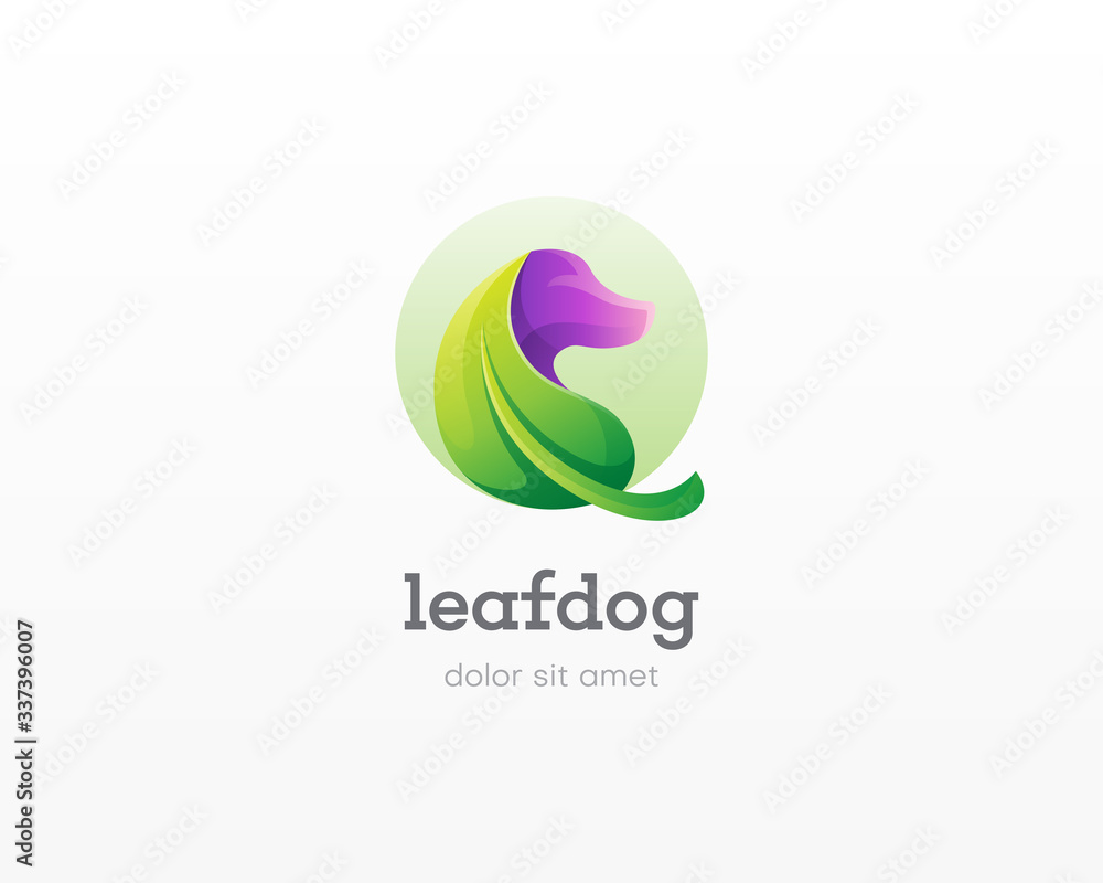 Obraz premium Creative combination leaf with dog vector logo.