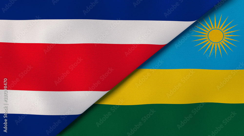 Obraz premium The flags of Costa Rica and Rwanda. News, reportage, business background. 3d illustration