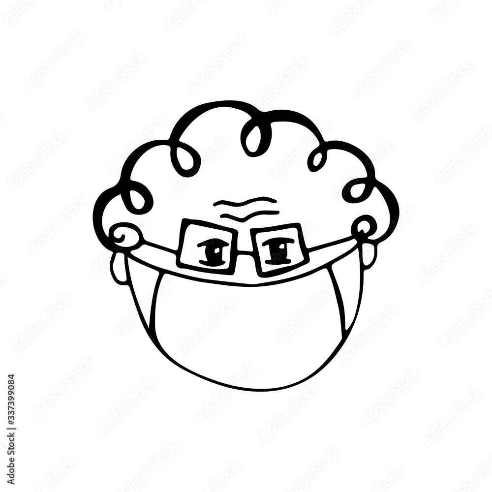 Elderly lady in a mask drawn by hand. Vector man illustration for web, booklets, flyers. Elderly lady in a mask drawn by hand. Vector man illustration for web, booklets, flyers.