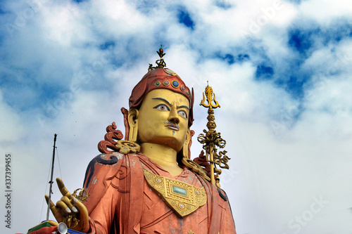 Panoramic view of the statue of Guru Padmasambhava Guru Rinpoche  the patron saint of Sikkim on Samdruptse Hill  Namchi in Sikkim  India. Samdruptse statue  a huge Buddhist memorial statue in Sikkim. 