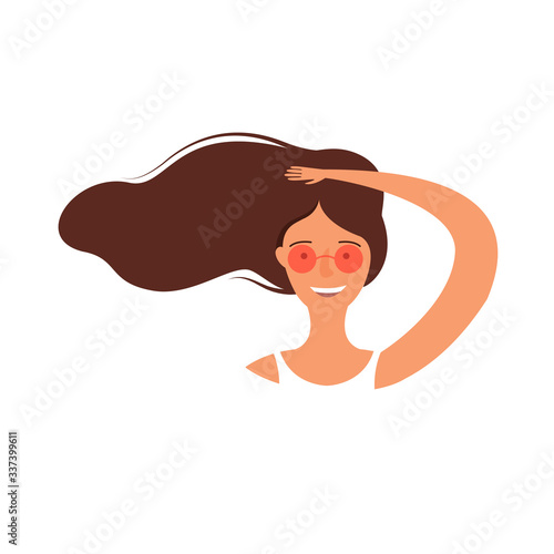 Beautiful cute summer girl in pink glasses. Vector illustration