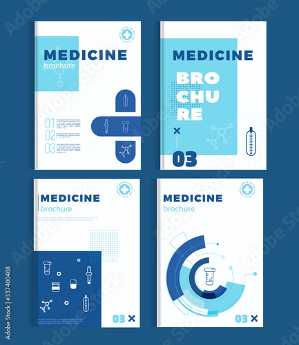 Medicine brochure pharmacy template, flat healthcare cover design, corporate identity