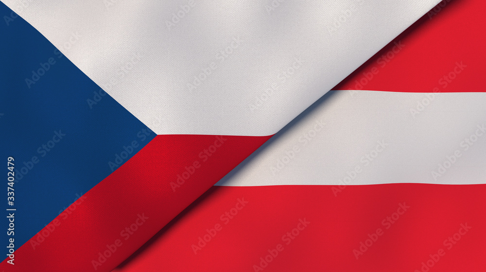 The flags of Czech Republic and Austria. News, reportage, business background. 3d illustration The flags of Czech Republic and Austria. News, reportage, business background. 3d illustration