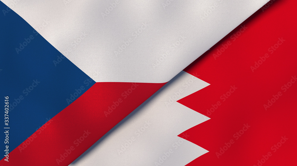 The flags of Czech Republic and Bahrain. News, reportage, business background. 3d illustration