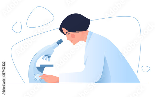 A woman medical scientist in a laboratory. Vector illustration on the theme of medicine, science, research, microbiology