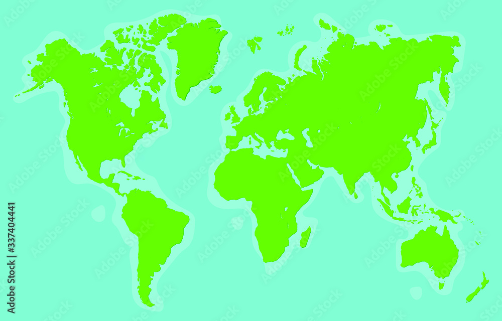 The world map vector image consists of 5 continents: America, Asia, Europe, Africa, Australia.