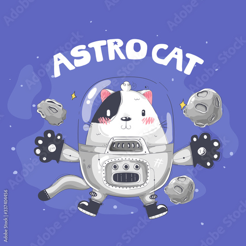 Kitten dressed as astronaut with space background