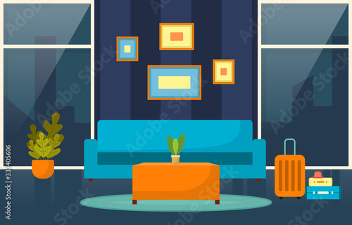 Modern Hotel Lobby Room Furniture Decoration Interior Illustration