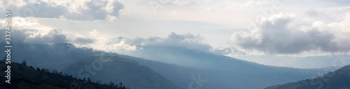 Panorama of the Tungurahua volcano in the Ecuadorian Andes. Banos de Agua Santa, Ecuador 2015.