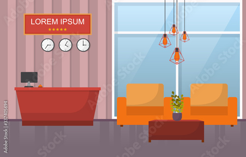 Hotel Check In Reception Desk Lobby Room Furniture Interior Illustration