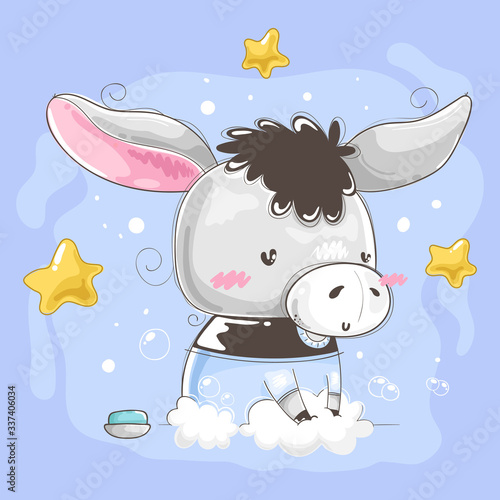 Cute donkey washing his hands and star