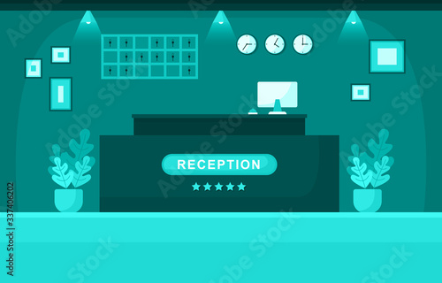 Hotel Check In Reception Desk Lobby Room Furniture Interior Illustration