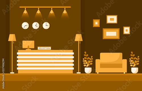Hotel Check In Reception Desk Lobby Room Furniture Interior Illustration