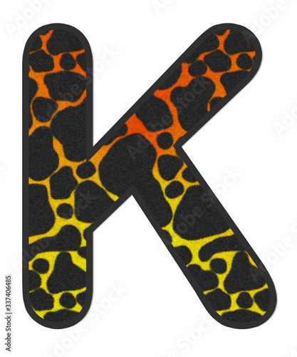Wallpaper Mural 3D Giraffe Orange-Yellow print letter K, animal skin fur creative decorative character K, Cheetah colorful isolated in white background has clipping path dicut. Design font wildlife or safari concept. Torontodigital.ca