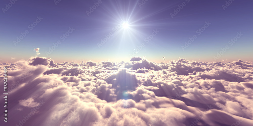 Fototapeta premium fly above clouds sunset landscape