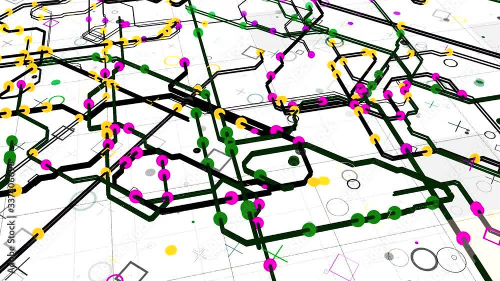 Color digital map of urban routes. Animation. Beautiful modern city map ...