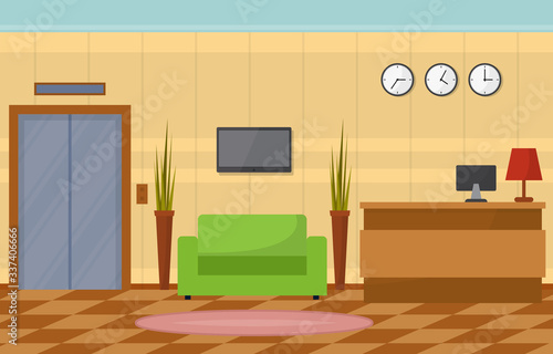 Hotel Check In Reception Desk Lobby Room Furniture Interior Illustration