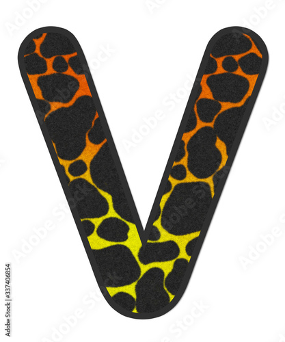 Wallpaper Mural 3D Giraffe Orange-Yellow print letter V, animal skin fur creative decorative character V, Cheetah colorful isolated in white background has clipping path dicut. Design font wildlife or safari concept. Torontodigital.ca