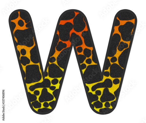 Wallpaper Mural 3D Giraffe Orange-Yellow print letter W, animal skin fur creative decorative character W, Cheetah colorful isolated in white background has clipping path dicut. Design font wildlife or safari concept. Torontodigital.ca