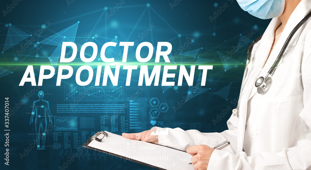 doctor writes notes on the clipboard with DOCTOR APPOINTMENT inscription, medical diagnosis concept doctor writes notes on the clipboard with DOCTOR APPOINTMENT inscription, medical diagnosis concept