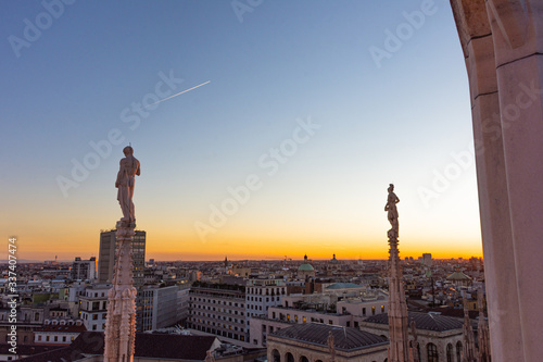 Italy, Milan, 13 February 2020, view from the Duomo terrace, details of the spiers © benny