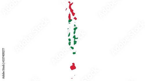 Maldives map with flag texture on white background, illustration,textured , Symbols of Maldives,for advertising ,promote, TV commercial, ads, web design, magazine, news paper, report