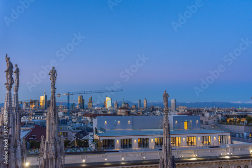 Italy, Milan, 13 February 2020, view from the Duomo terrace, details of the spiers