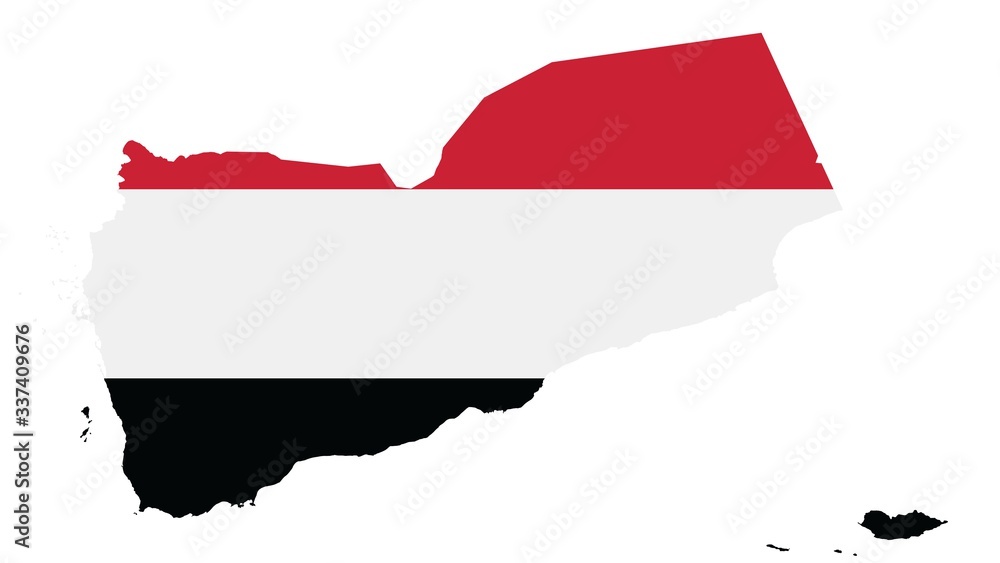 Obraz premium Yemen map with flag texture on white background, illustration,textured , Symbols of Yemen ,for advertising ,promote, TV commercial, ads, web design, magazine, news paper, report