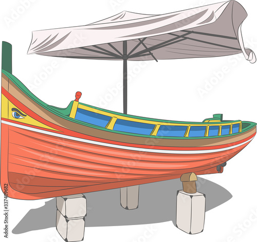 Malta. Multi-colored fishing boat Luzzu.