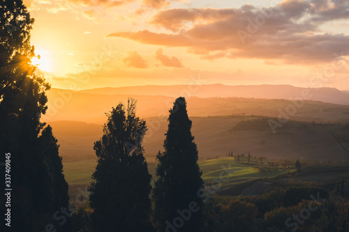 Vista da Pienza sulla Val d'Orcia al tramonto photo