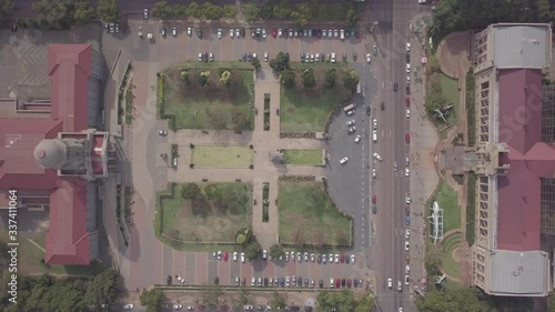 Aerial view of Tshwane City Hall and Ditsong National Museum of Natural History in the city center of Pretoria, South Africa