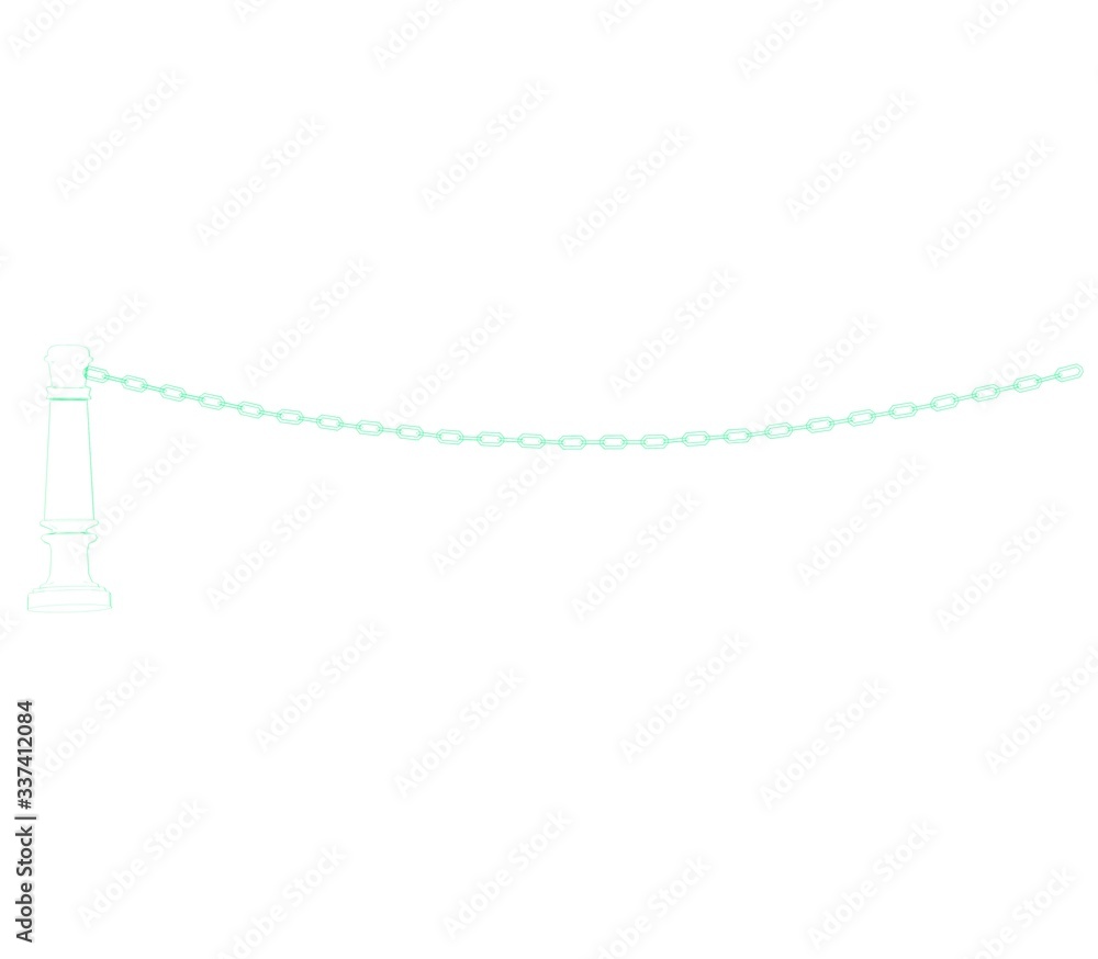 3d illustration of the chain fence with a pole 3d illustration of the chain fence with a pole