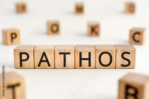 Fotografia Pathos - word from wooden blocks with letters, a quality causes feelings of sadn