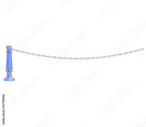 3d illustration of the chain fence with a pole